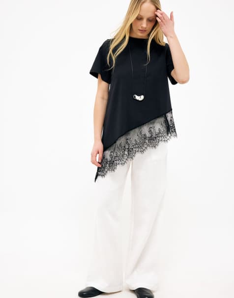 NA-KD - T-shirt asymétrique en dentelle - Noir - view 1