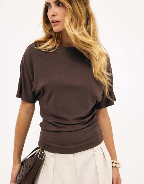 NA-KD t-shirt col bateau marron - view 1