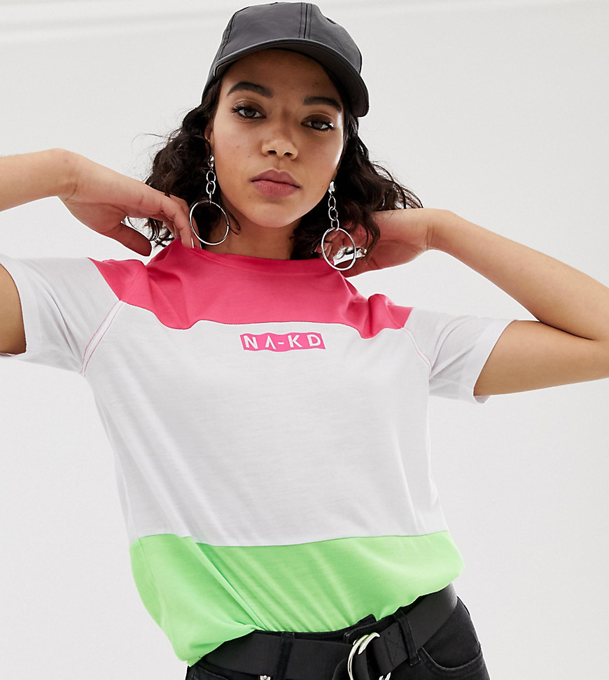 Na-kd – T-shirt med avslappnad passform och neonpaneler-Rosa