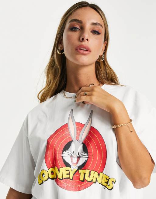 NA-KD - T-shirt oversize à imprimé Bugs Bunny Looney Tunes - Blanc
