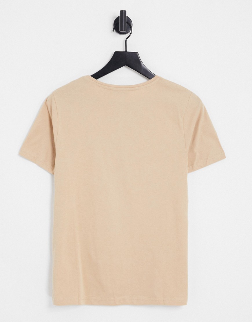 T-shirt oversize in cotone beige con stampa del logo - BEIGE-Neutro - NA-KD T-shirt donna  - immagine1