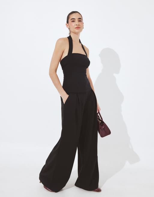 NA-KD Tailored halterneck corset top in black, 3 of 5
