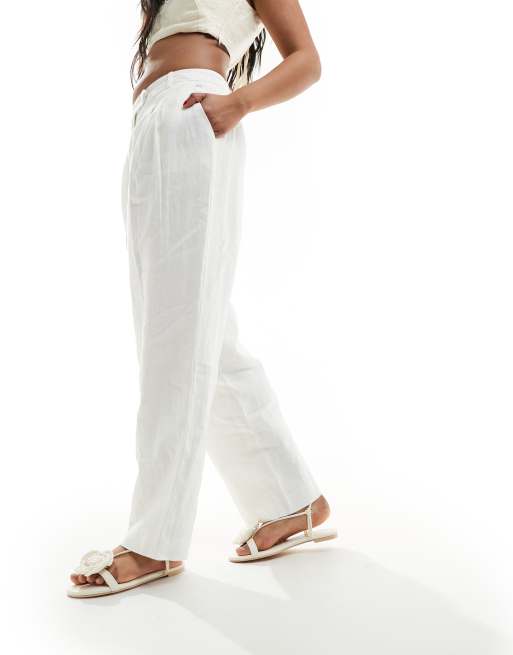 NA-KD tailored linen pants in white (part of a set)