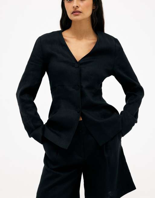 NA-KD Tailored linen shorts in black, 2 of 5