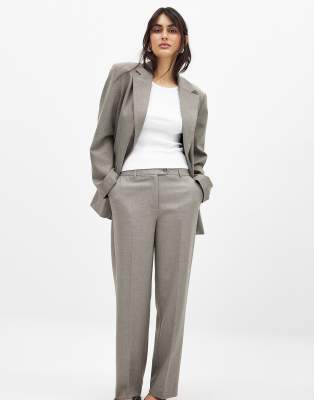 NA-KD Tailored mid waist suit trouser in greige-Grey