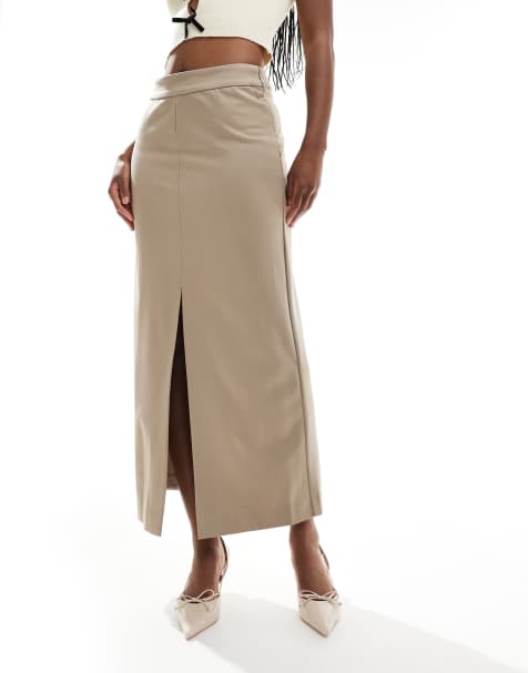 NA-KD tailored midi skirt in taupe - view 1