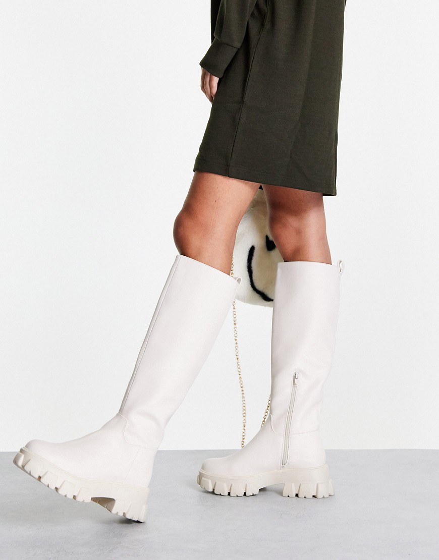 NA-KD tall chunky sole boot in off white