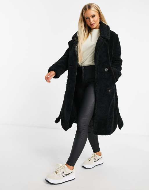 Black teddy long outlet coat