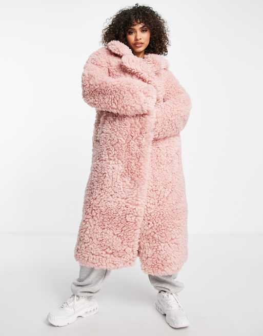 Pink teddy coat store with hood