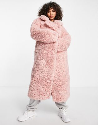 NA-KD teddy oversized coat in dusy pink