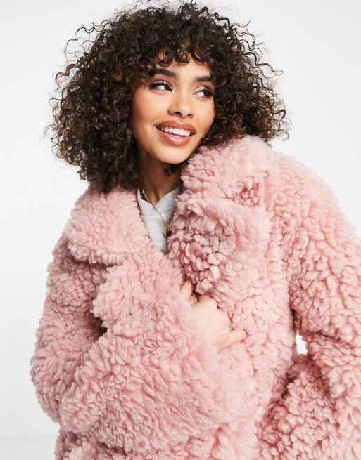 Na Kd Larissa Grey Faux Fur Hooded Coat NA-KD Teddy Oversized Coat