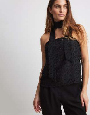 NA-KD NA-KD textured chiffon scarf top in black