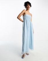 ASOS DESIGN halter neck Grecian pleated skirt maxi dress in pastel blue