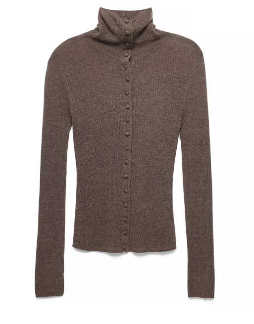 NA-KD Thin wool knitted button top in mauve, 4 of 5