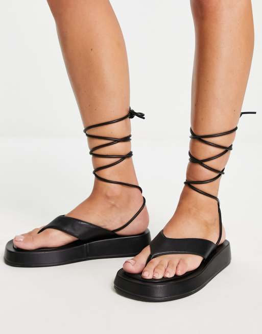 NA-KD thong sandals with ankle strap in black