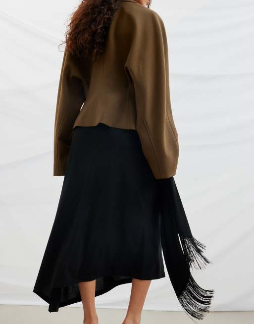 NA-KD Tie fringe slanted modal skirt in black, 2 of 5