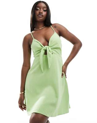 Petite Jasper Green Satin Wrap Detail Maxi Dress