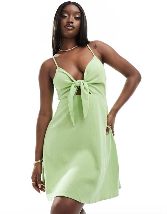 NA-KD - tie front mini dress in green