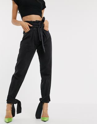 tied paperbag waist skinny pants