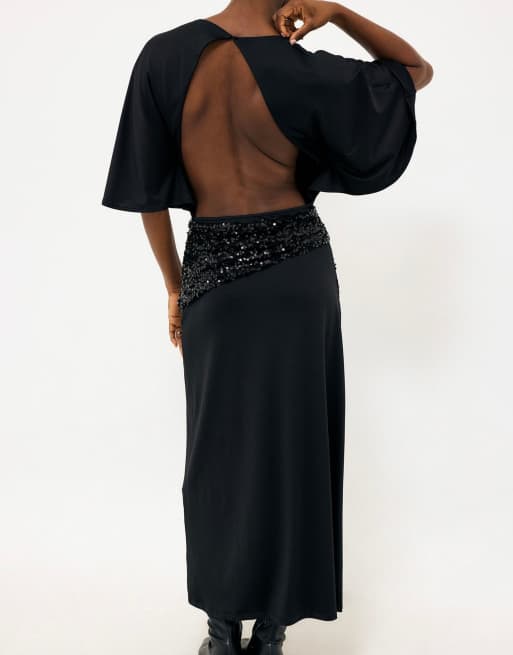 NA-KD Tie waist sequin dress in black, 2 of 5