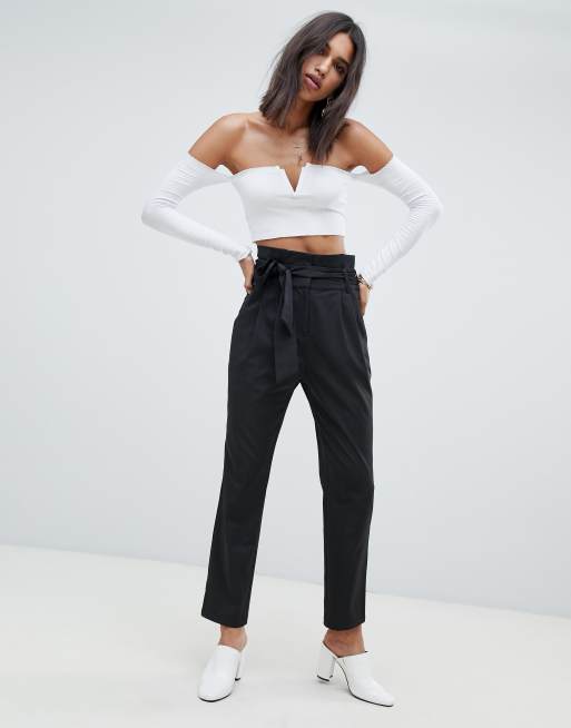 Elastic Waist Seamline Pants Black