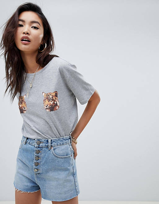 Na-kd tiger motif print t-shirt in gray