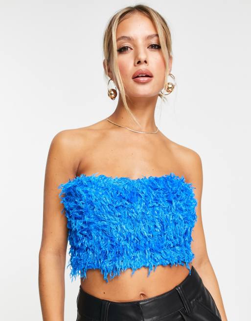 NA-KD - Top a fascia in pelliccia sintetica, colore blu 