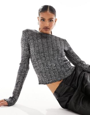 NA-KD glitter knit deep back long sleeve top in black - ASOS Price Checker