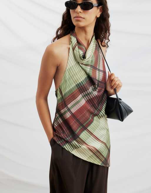 NA-KD top asymétrique drapé à col halter en satin multicolore, 1 de 5