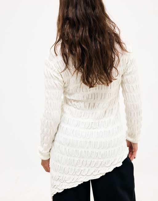 NA-KD top asymétrique en maille bouclée écru, 3 de 5