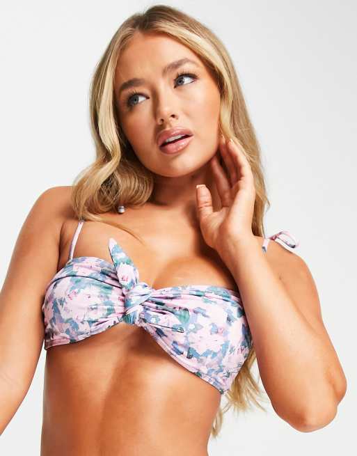 NA-KD - Top bikini con nodo sul davanti rosa a fiori - LPINK