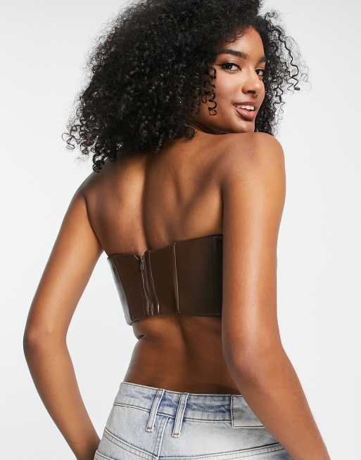 NA-KD Top corset imitation cuir Marron ASOS
