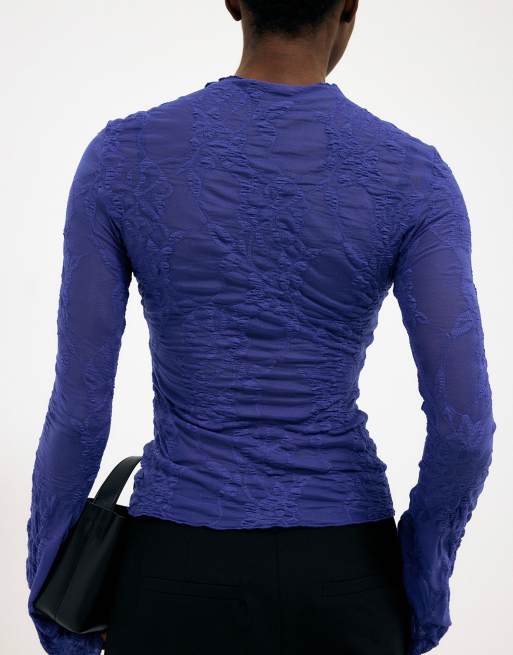 NA-KD top en dentelle à manches longues cobalt, 2 de 3