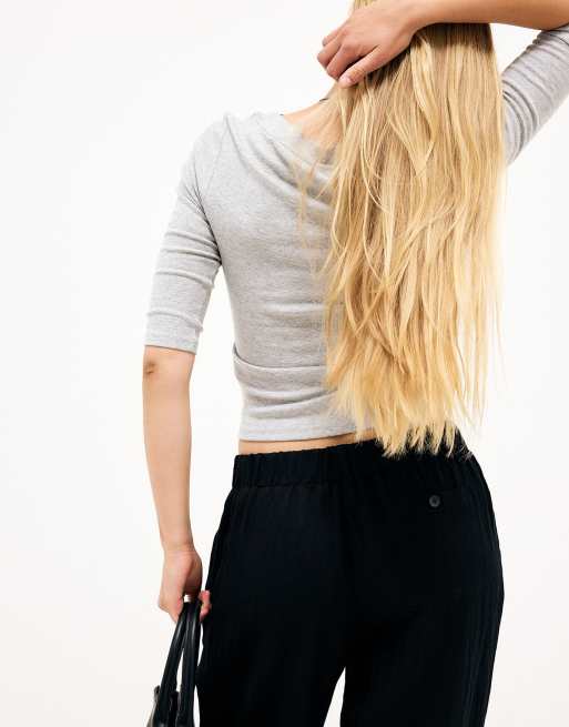 NA-KD top en jersey 3/4 gris chiné, 3 de 4