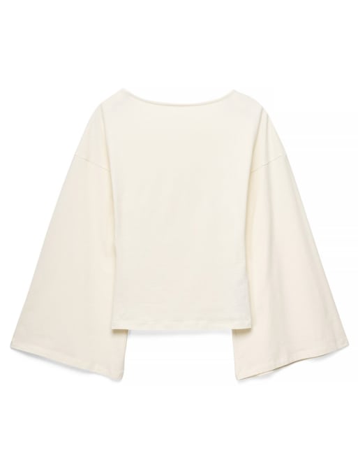 NA-KD top en jersey à manches larges en coton doux blanc, 4 de 5