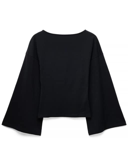 NA-KD top en jersey à manches larges en coton doux noir, 4 de 5