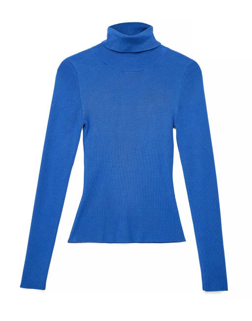 NA-KD top en maille côtelée à col roulé et manches longues bleu, 4 de 5