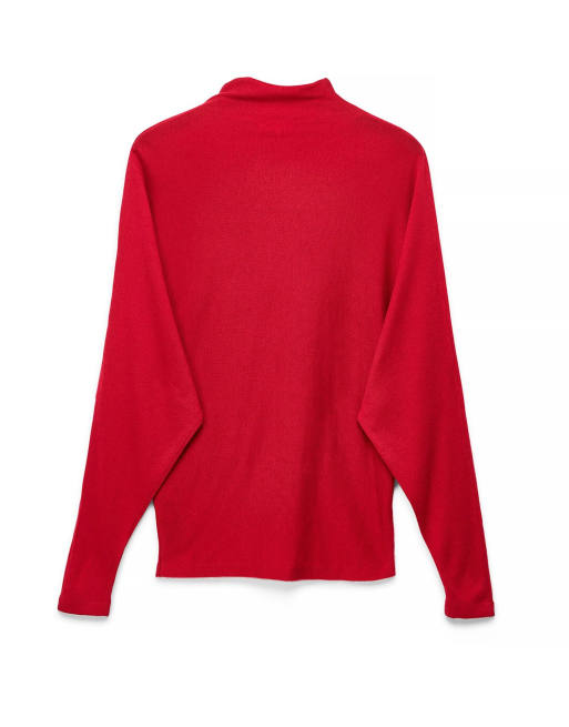 NA-KD top en maille douce drapé à manches chauve-souris rouge, 5 de 5