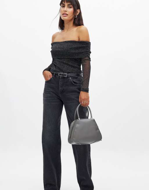 NA-KD top en tulle pailleté à épaules dénudées noir, 3 de 5