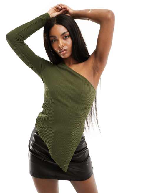 NA-KD - Top met enkele mouw en asymmetrische zoom in khaki