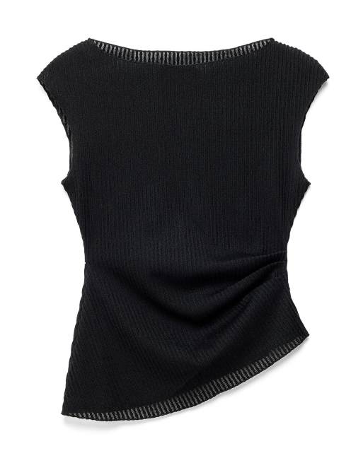 NA-KD - Top structuré à ourlet asymétrique - Noir, 4 de 5