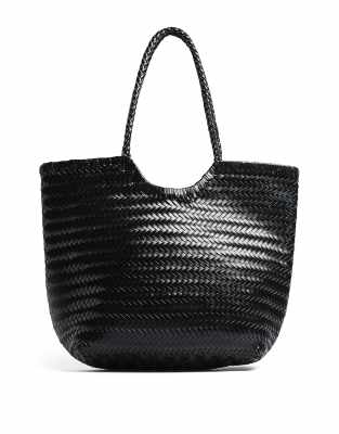 Tragetasche aus Leder in Flechtoptik in Schwarz Schwarz One Size