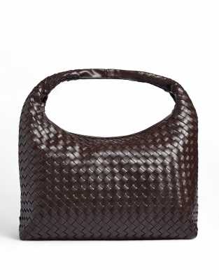 Tragetasche in Flechtoptik in Braun mit rundem Design Braun One Size