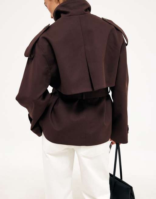 NA-KD trench-coat ceinturé à col montant marron, 3 de 5