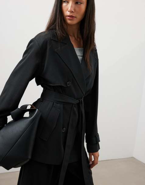 NA-KD trench-coat court ceinturé noir - view 1