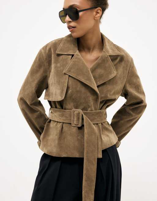 NA-KD trench-coat court en daim synthétique beige, 2 de 4