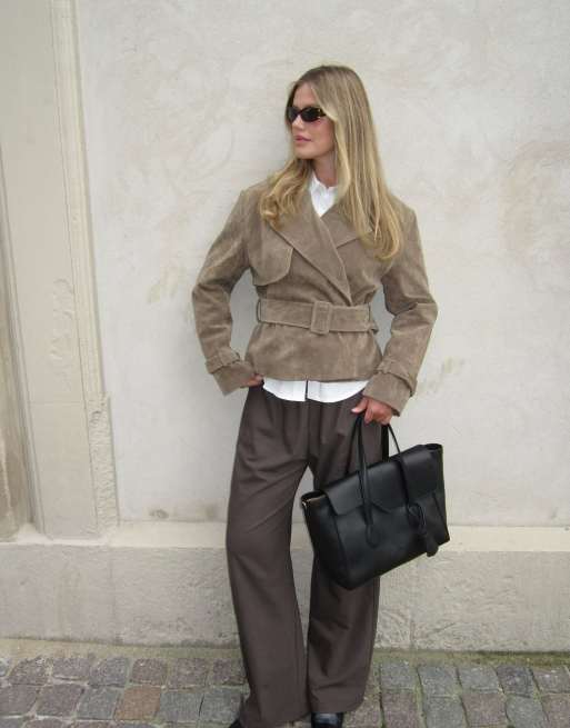 NA-KD - Trench-coat court en suédine - Beige, 5 de 5