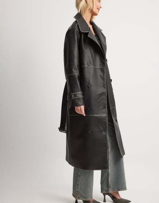 NA-KD - Trench-coat en effet usé en similicuir - Noir, 3 de 4