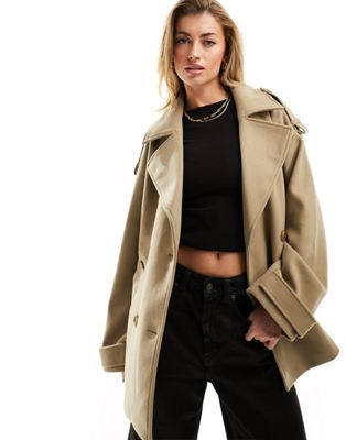 NA-KD cropped trench coat in beige - ASOS Price Checker