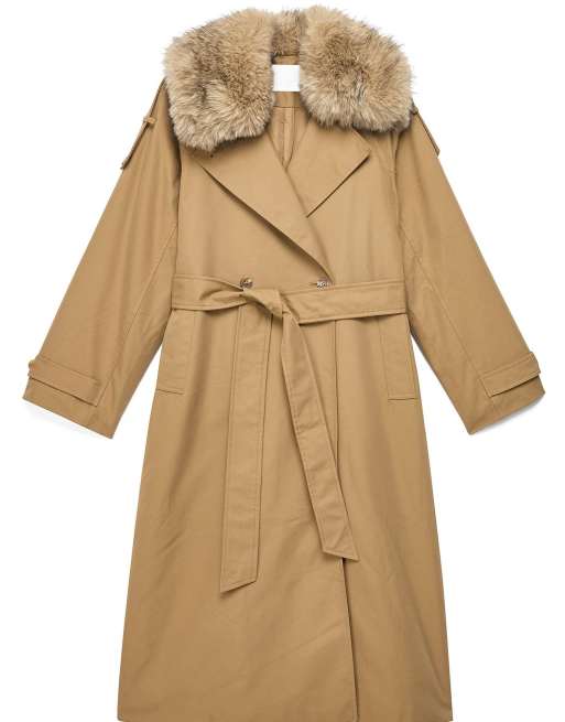 NA-KD Trenchcoat mit Kunstfell-Details in Beige, 5 von 5